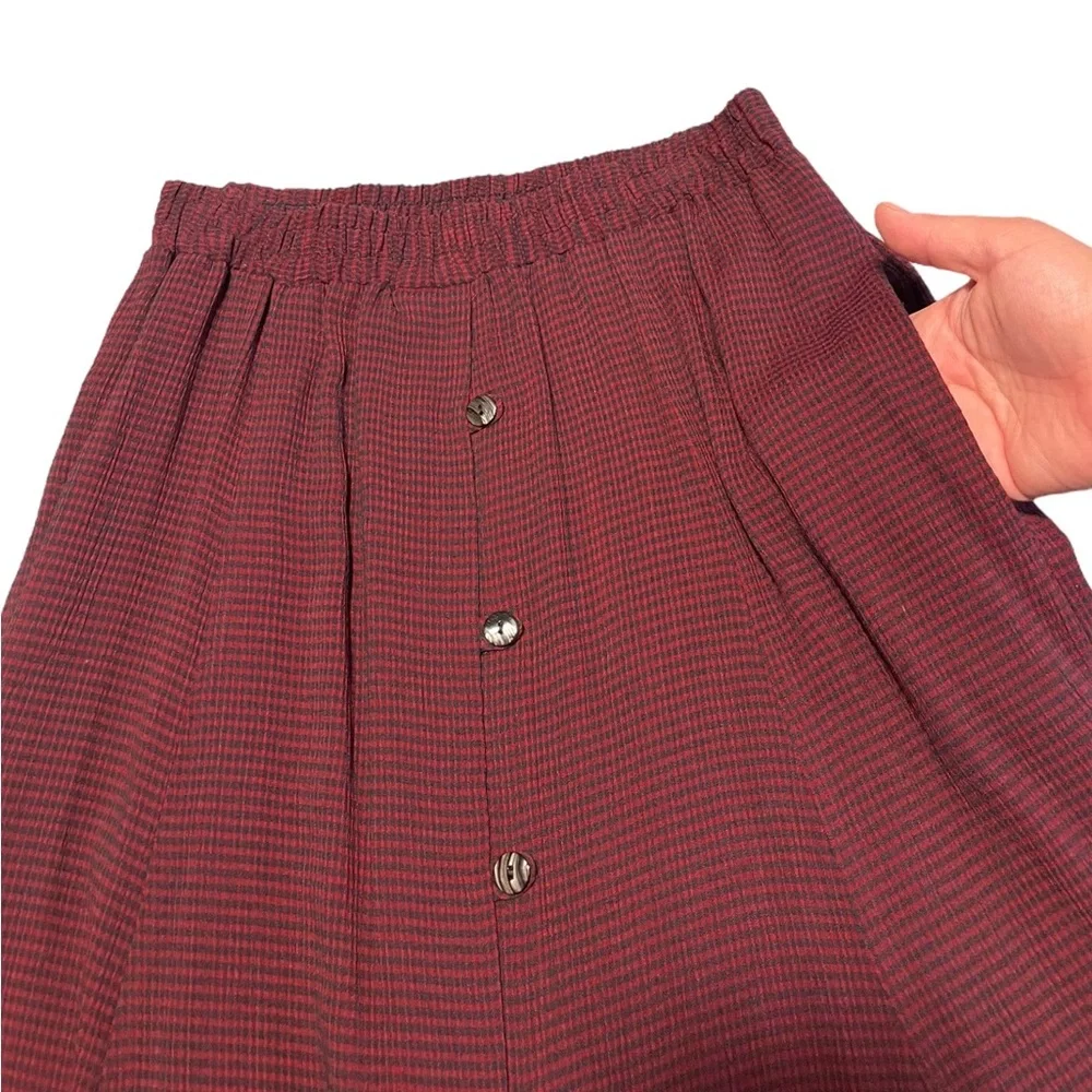 Vtg Cynthia Maxx Red Gingham Plaid Button Front Maxi Skirt Medium Academia USA